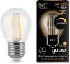 Лампа филам. Gauss Filament 5Вт цок.:E27 шар 220B св.свеч.бел.теп. упак.:1шт 105802105-D - фото 3