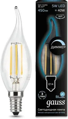 Лампа филам. Gauss Filament 5Вт цок.:E14 свеча 220B св.свеч.бел.нейт. упак.:1шт 104801205-D - фото 2