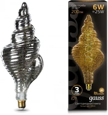 Лампа филам. Gauss Filament Vintage 6Вт цок.:E27 спираль 220B св.свеч.бел.теп. упак.:1шт 166802008 - фото 6