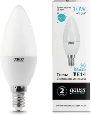 Лампа светодиодная Gauss Elementary 10Вт цок.:E14 свеча 220B св.свеч.бел.нейт. C37 упак.:1шт 33120 - фото 7
