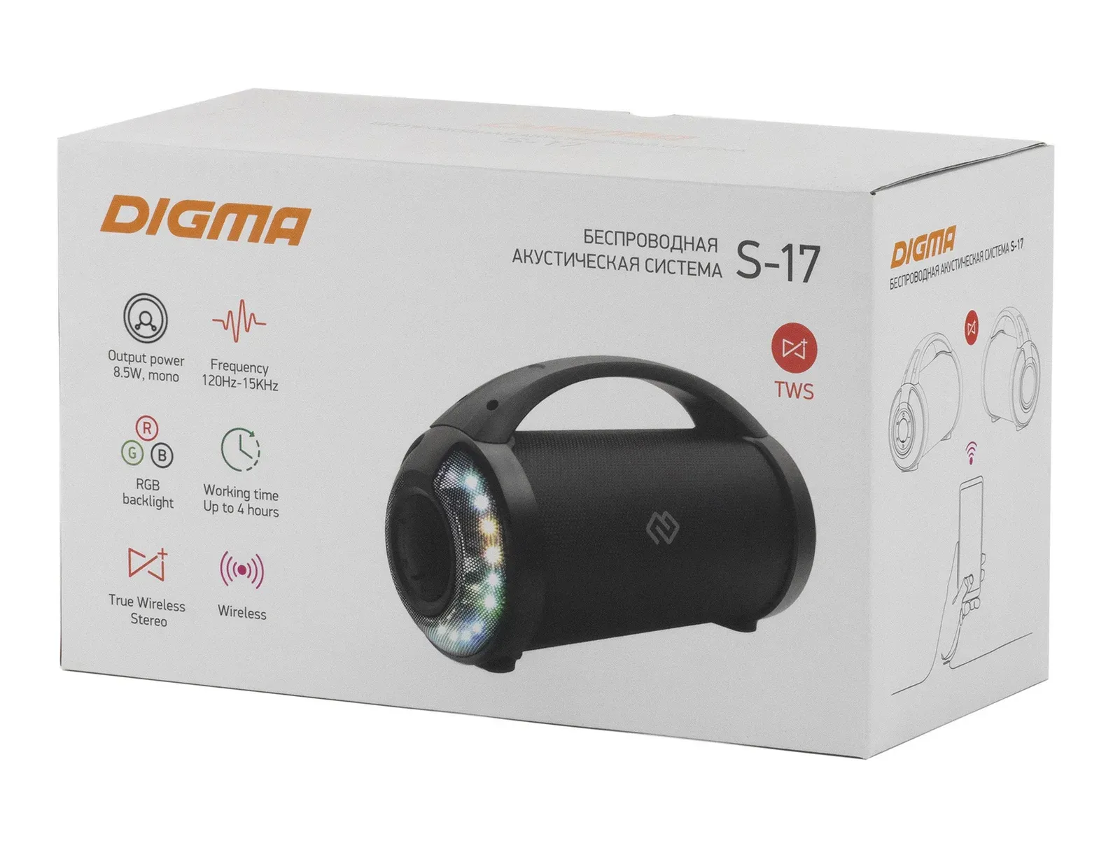 Колонка порт. Digma S-17 черный 8.5W 1.0 BT/3.5Jack/USB 10м 1500mAh - фото 7