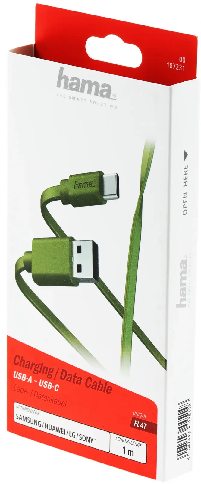 Кабель Hama 00187231 USB m-USB Type-C m 1м зеленый плоский - фото 3