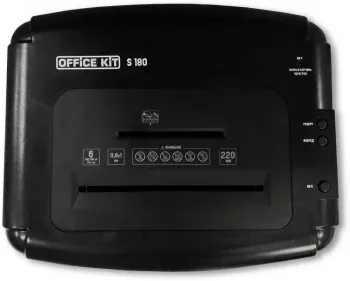 Шредер Office Kit S180 0,8x1 черный секр.P-7 фрагменты 5лист. 32лтр. пл.карты CD - фото 6