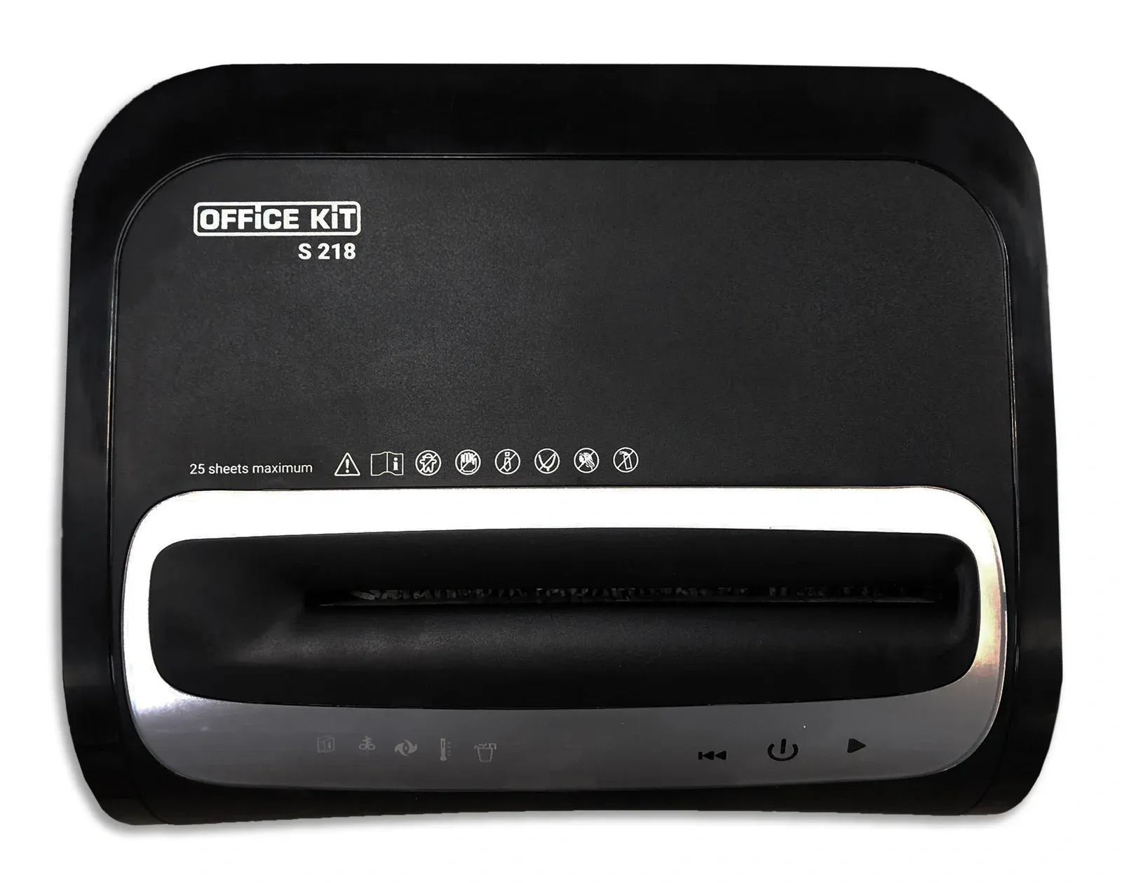 Шредер Office Kit S218 1,9x13 черный секр.P-5 фрагменты 22лист. 30лтр. скрепки скобы пл.карты CD - фото 1