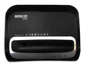Шредер Office Kit S218 1,9x13 черный секр.P-5 фрагменты 22лист. 30лтр. скрепки скобы пл.карты CD - фото 5