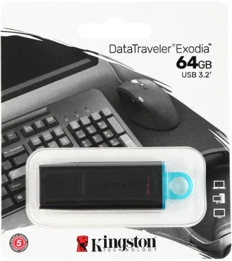 Флеш Диск Kingston 64Gb DataTraveler Exodia DTX/64GB USB3.2 черный/голубой, 64 ГБ - фото 7