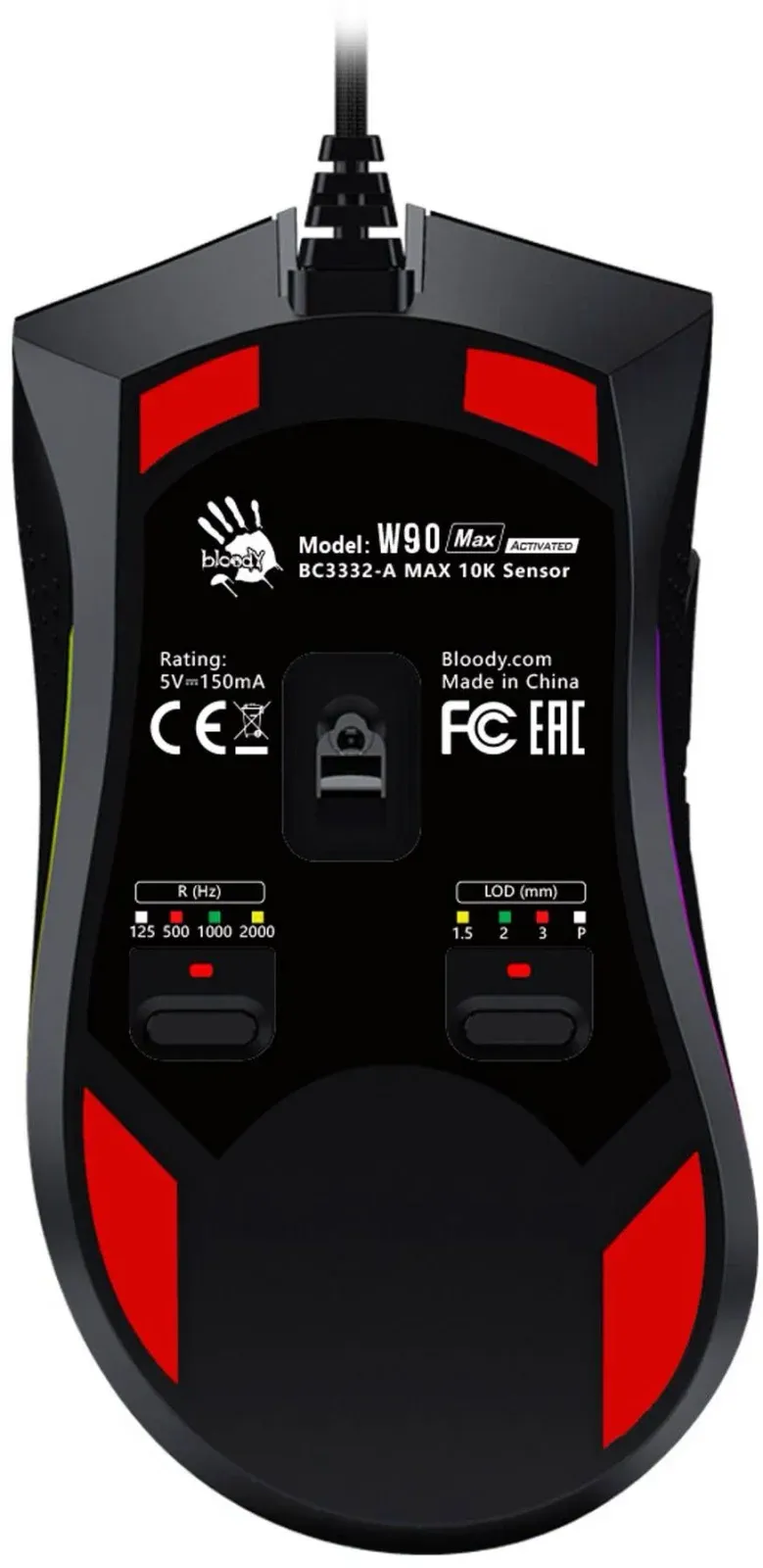Мышь A4Tech Bloody W90 Max черный оптическая 10000dpi USB 7but W90 MAX STONE BLACK - фото 2