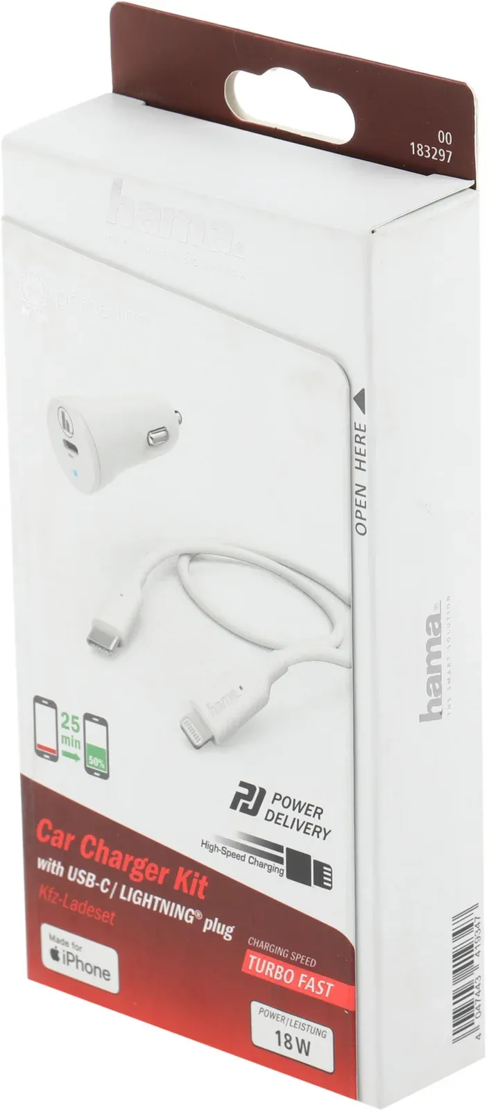 Автомобильное зар./устр. Hama H-183297 18W 3A PD USB Type-C для Apple белый 00183297 - фото 1