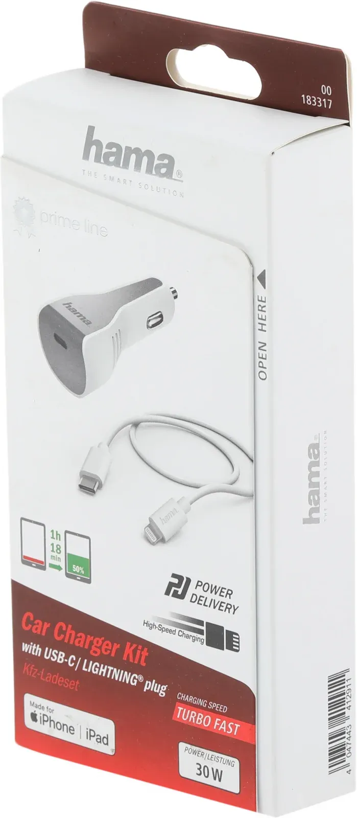 Автомобильное зар./устр. Hama H-183317 30W 3A PD USB Type-C для Apple белый 00183317 - фото 1
