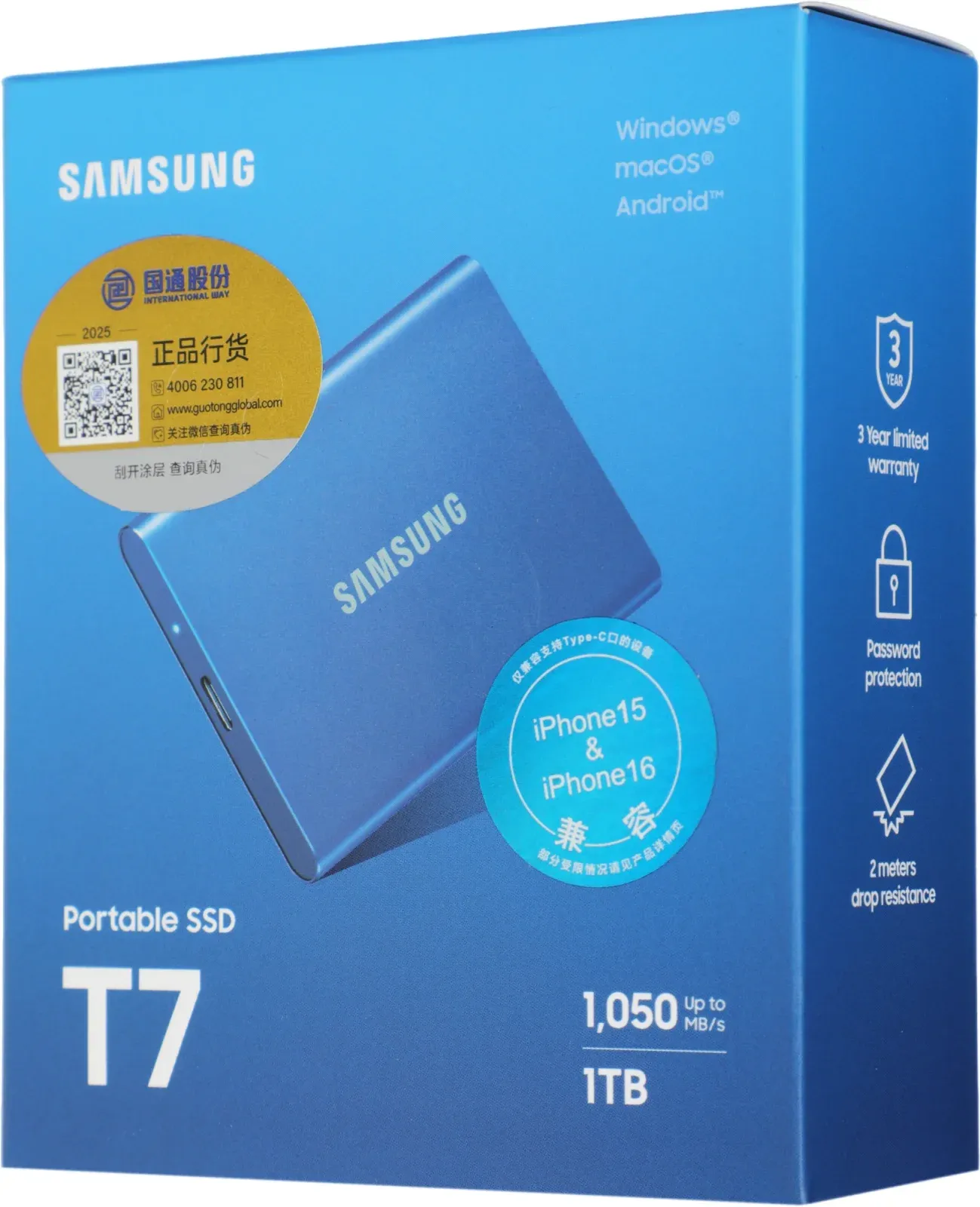 Накопитель SSD Samsung USB-C 1Tb MU-PC1T0H/WW T7 1.8 синий - фото 7