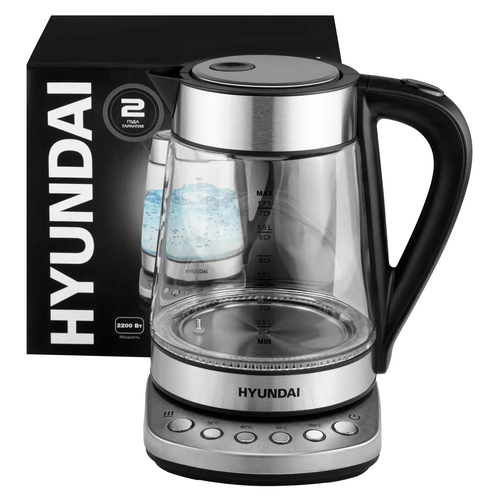 Чайники HYUNDAI HYK-G3026 серебристый - фото 4