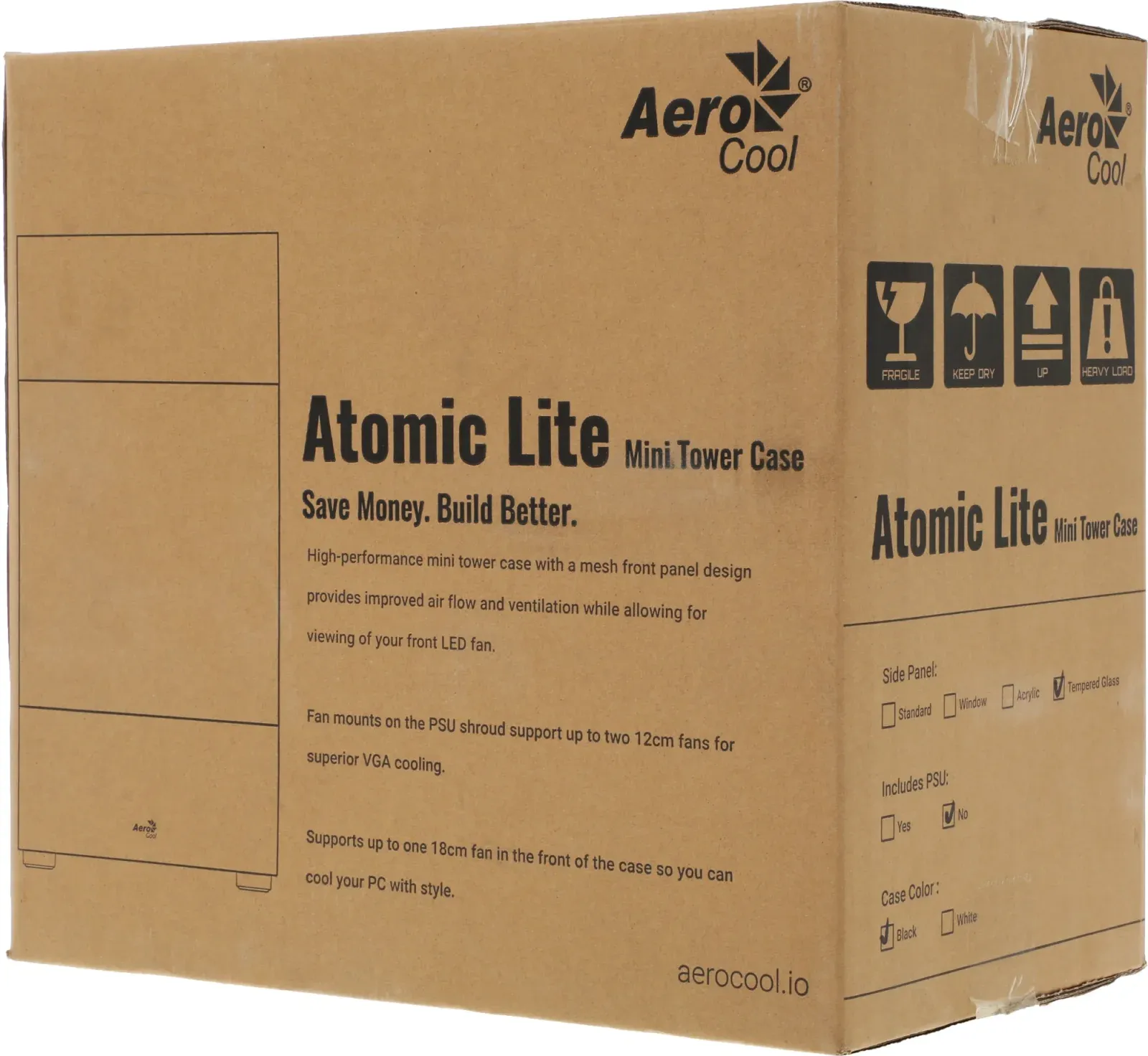 Корпус Aerocool Atomic Lite-G-BK-v2 черный без БП mATX 6x120mm 2x140mm 1xUSB2.0 2xUSB3.0 audio bott PSU - фото 8