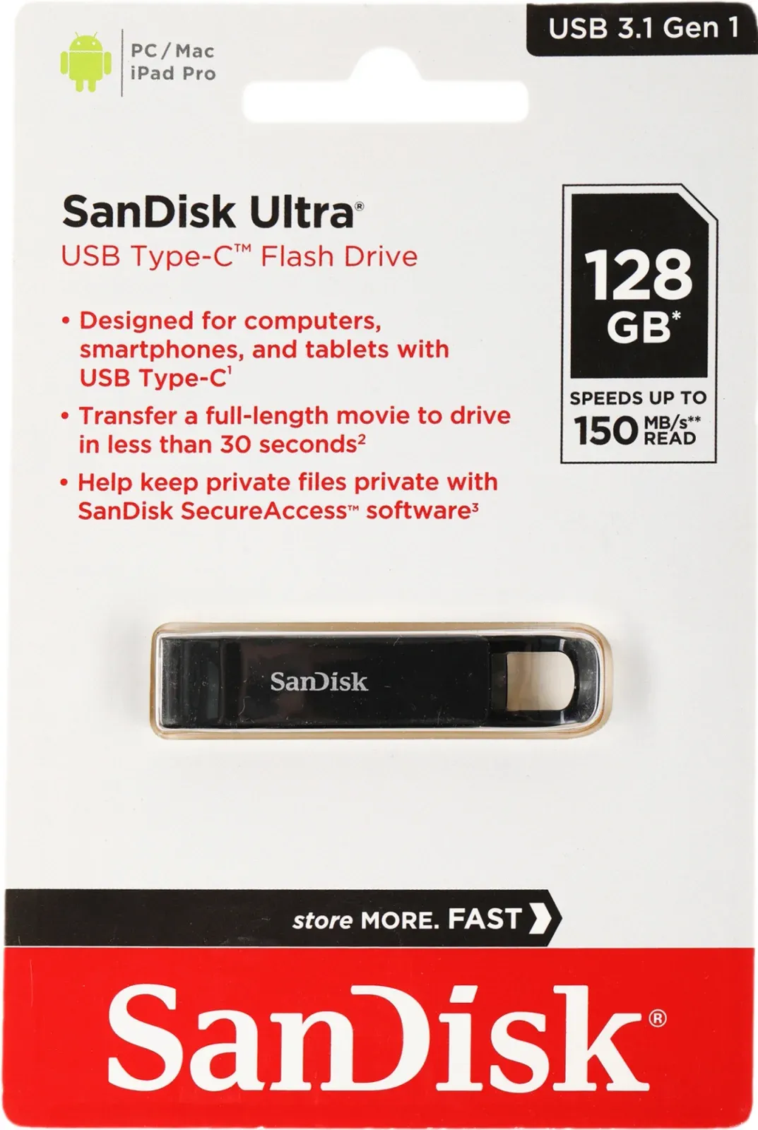 Флеш Диск Sandisk 128Gb Type-C SDCZ460-128G-G46 USB3.1 черный, 128 ГБ - фото 7