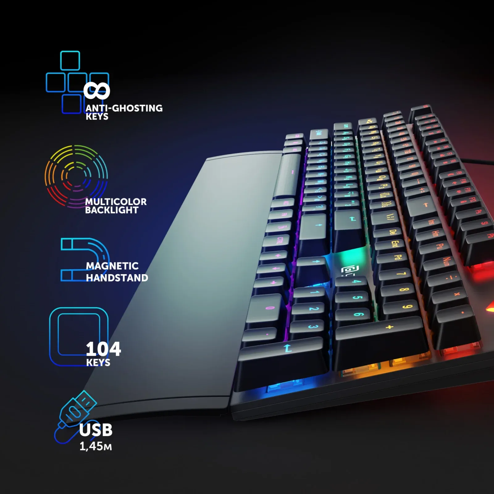 Клавиатура Оклик 935G RAGNAR механическая черный USB Multimedia for gamer LED подставка для запястий 1460068 кабель 1.2м - фото 3