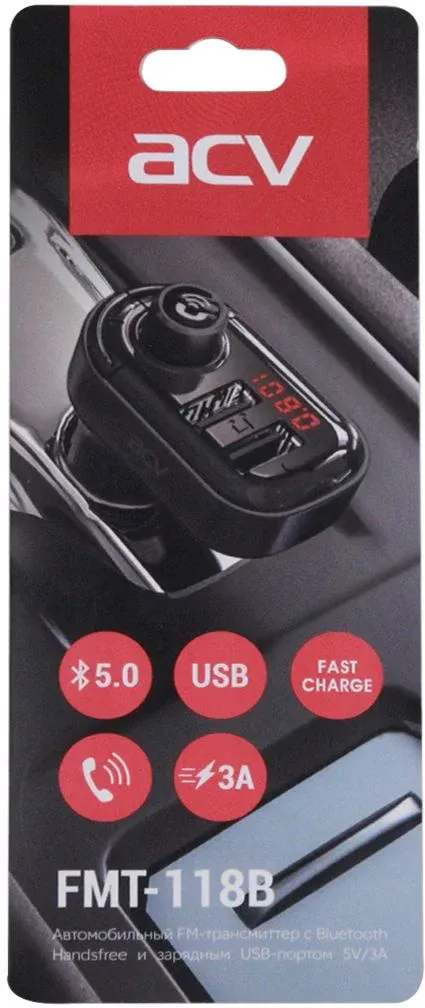 Автомобильный FM-модулятор ACV FMT-118B черный BT USB 37399 - фото 4