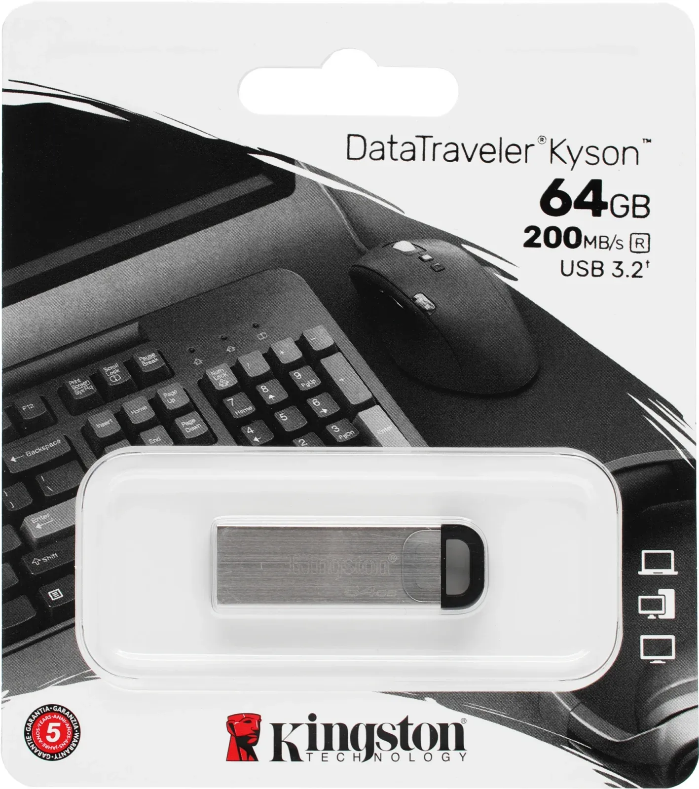 Флеш Диск Kingston 64GB DataTraveler Kyson DTKN/64GB USB3.2 серебристый/черный, 64 ГБ - фото 3