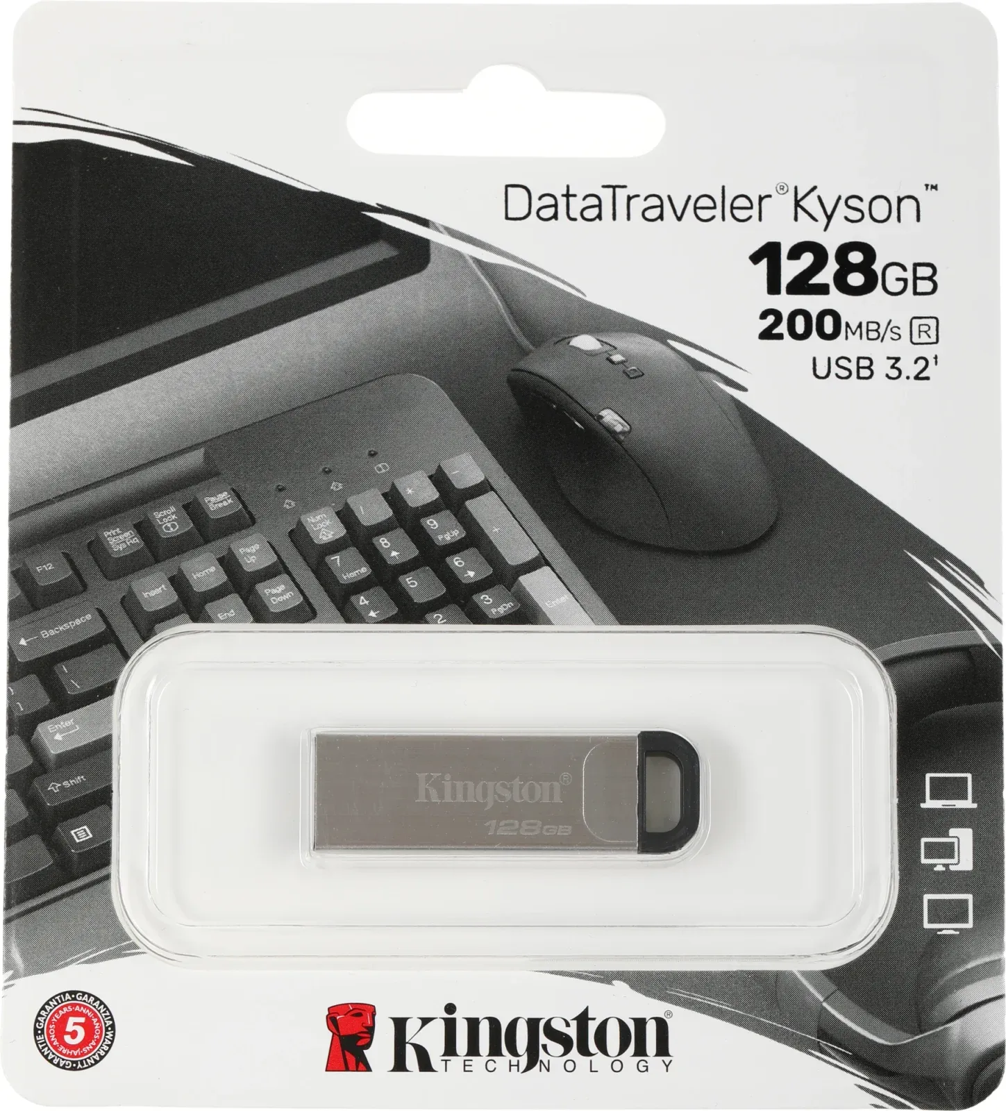 Флеш Диск Kingston 128GB DataTraveler Kyson DTKN/128GB USB3.2 серебристый/черный, 128 ГБ - фото 3