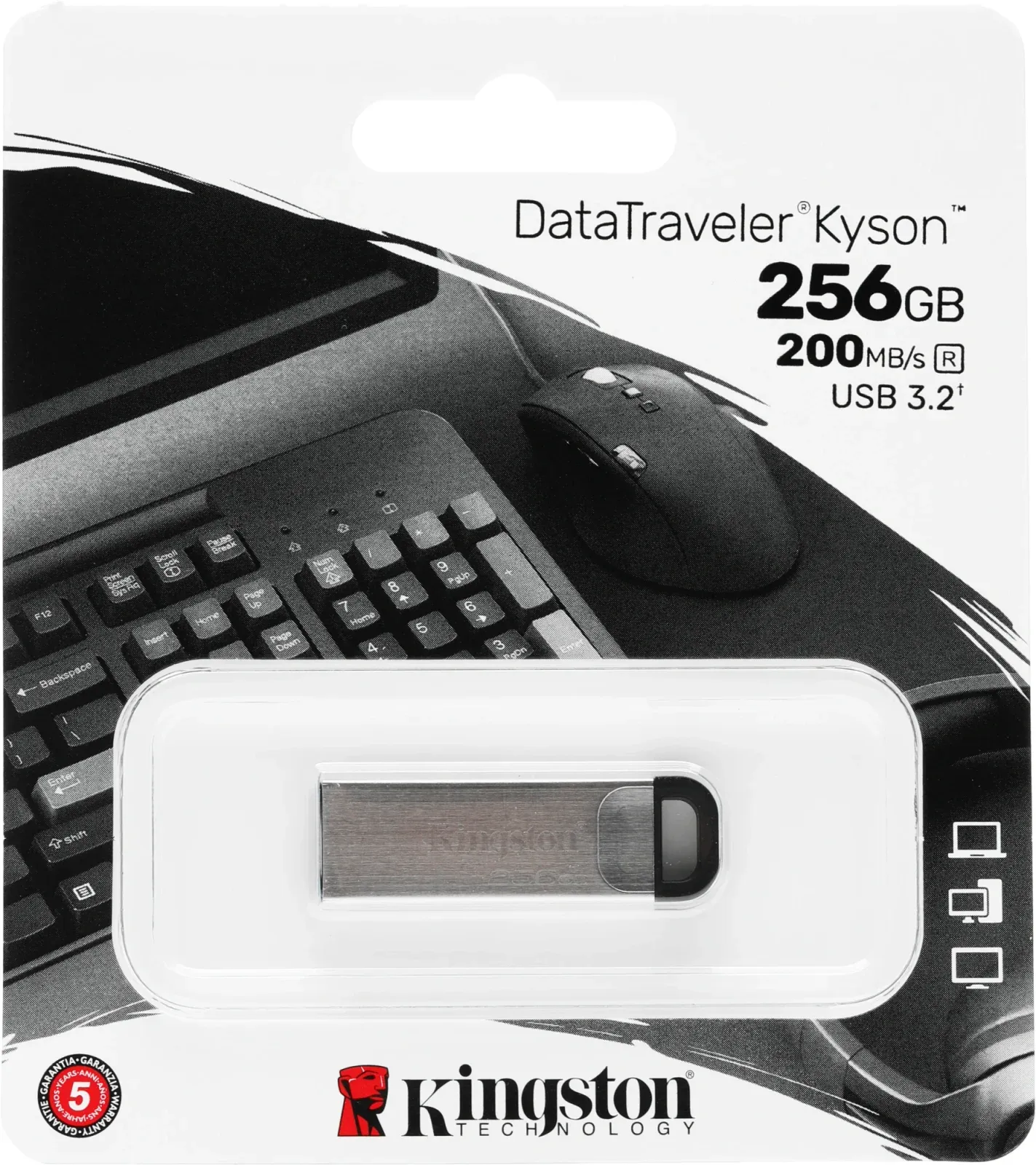 Флеш Диск Kingston 256GB DataTraveler Kyson DTKN/256GB USB3.2 серебристый/черный, 256 ГБ - фото 3