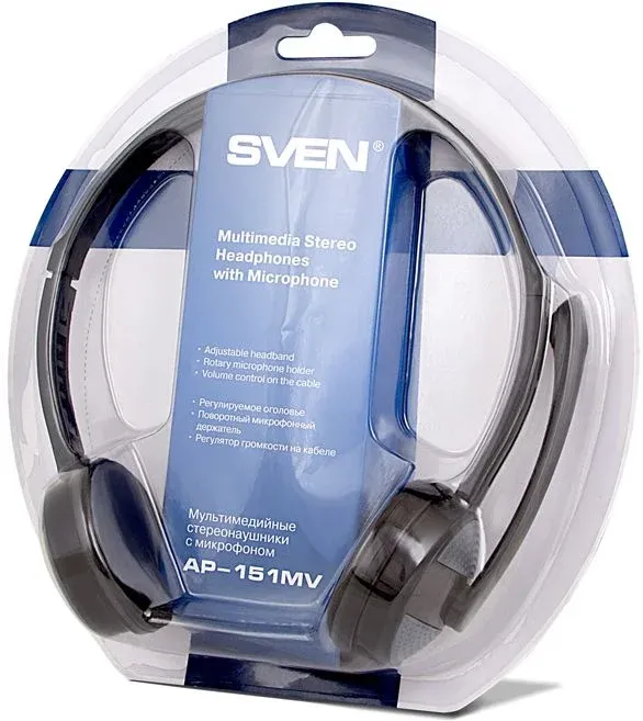 Гарнитура накладные Sven AP-151MV 1.2м черный проводные оголовье SV-015411 - фото 3