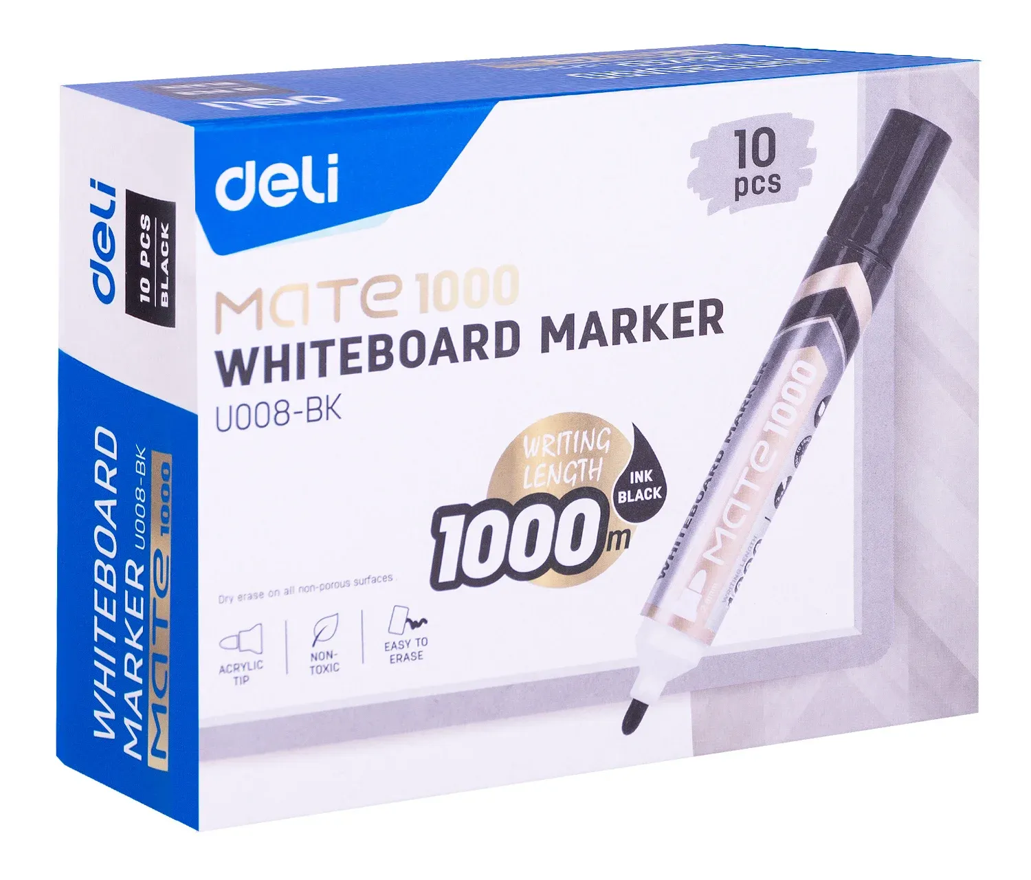 Маркер для досок Deli EU008-BK Mate круглый пиш. наконечник черный 1шт. - фото 2