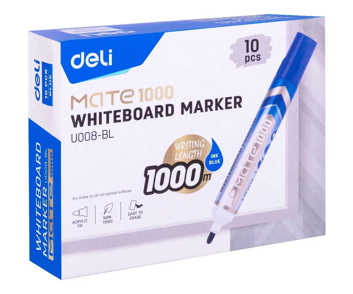 Маркер для досок Deli EU008-BL Mate круглый пиш. наконечник синий 1шт. - фото 3