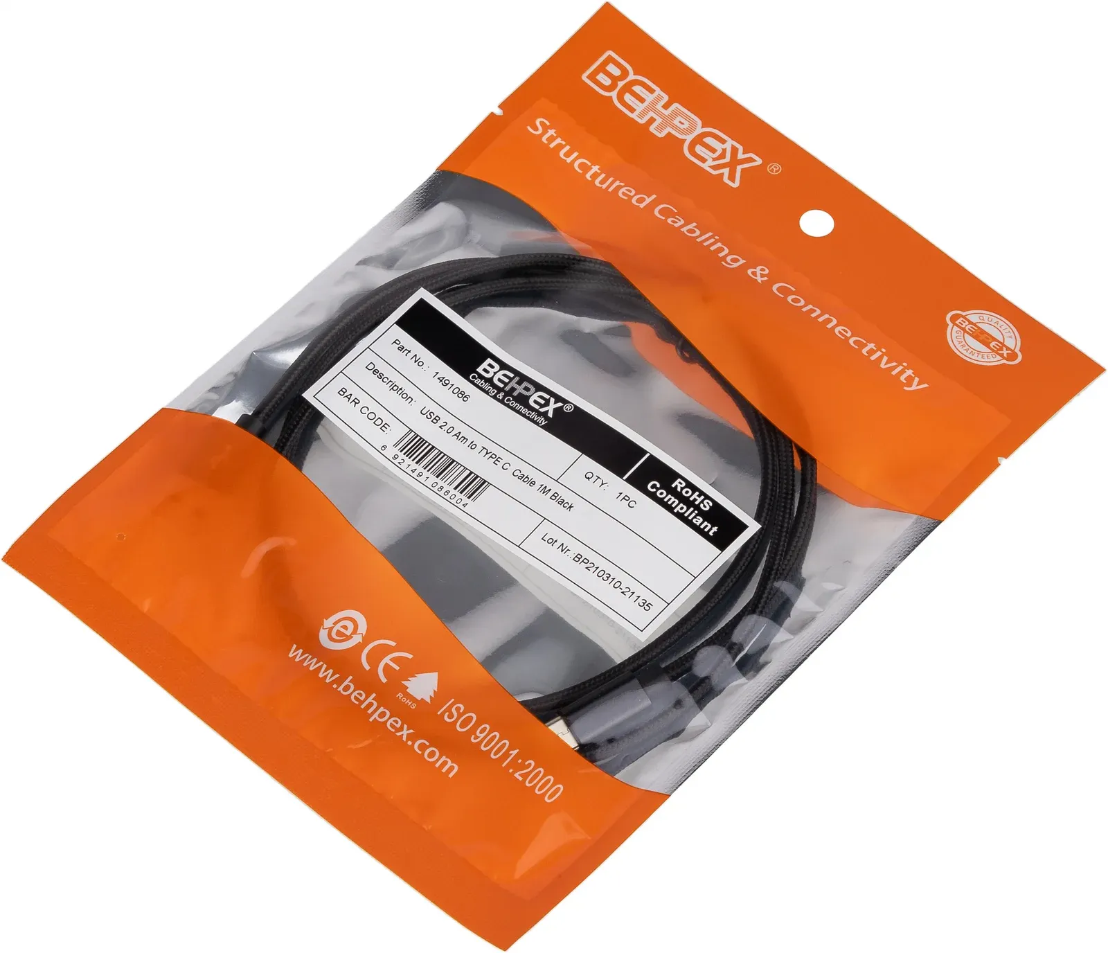 Кабель USB m-USB Type-C m 1м черный