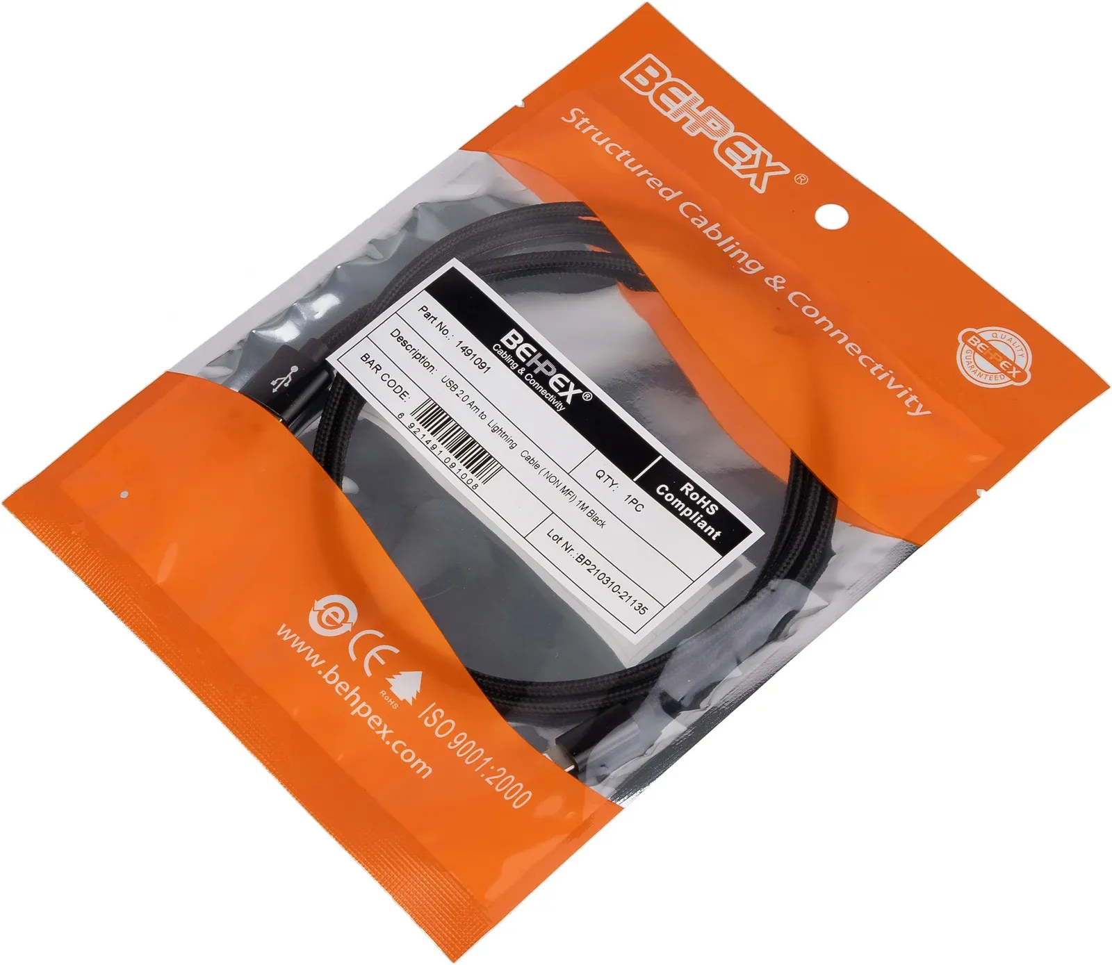 Кабель USB m-Lightning m 1м черный - фото 1