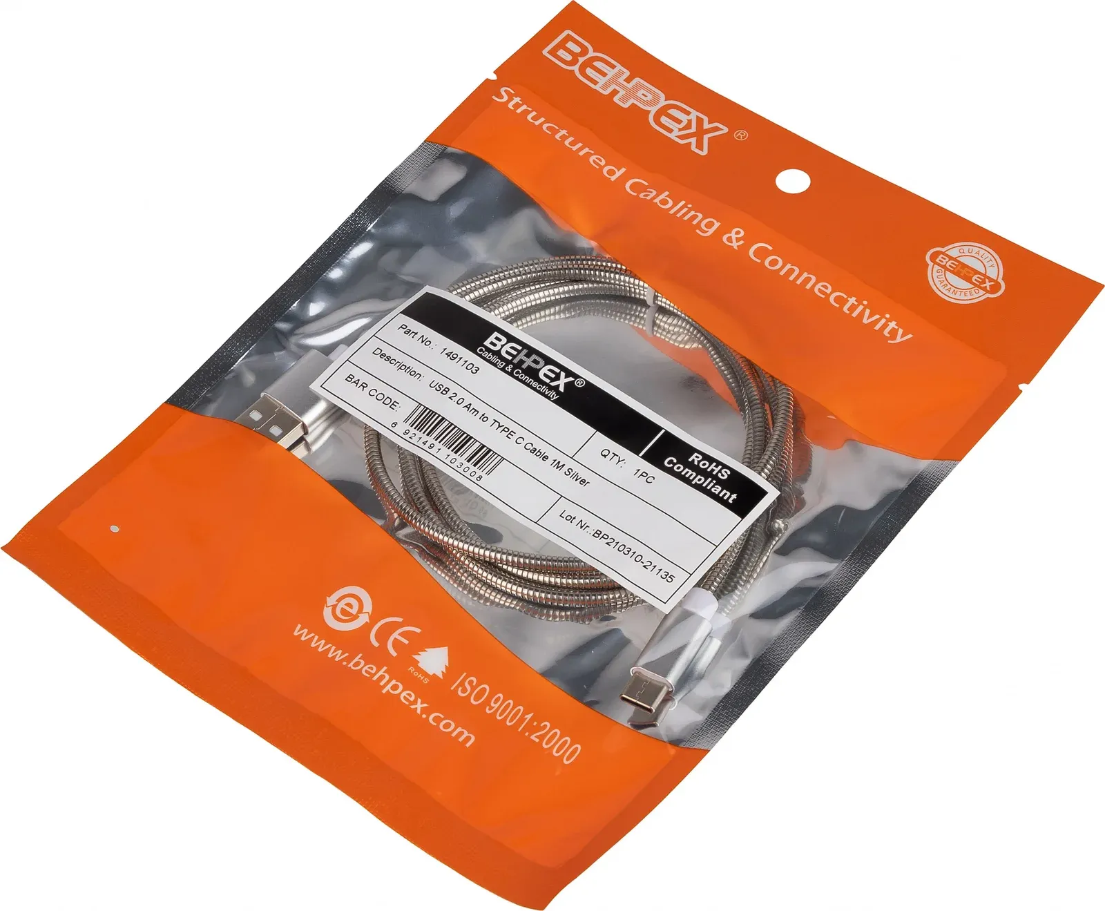 Кабель USB m-USB Type-C m 1м серебристый - фото 3