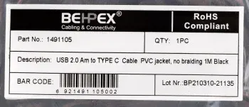 Кабель USB m-USB Type-C m 1м черный - фото 8