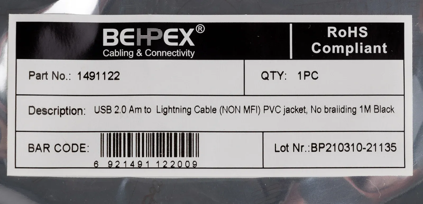 Кабель USB m-Lightning m 1м черный - фото 4