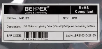 Кабель USB m-Lightning m 1м черный - фото 8