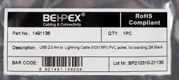 Кабель USB m-Lightning m 2м черный - фото 8