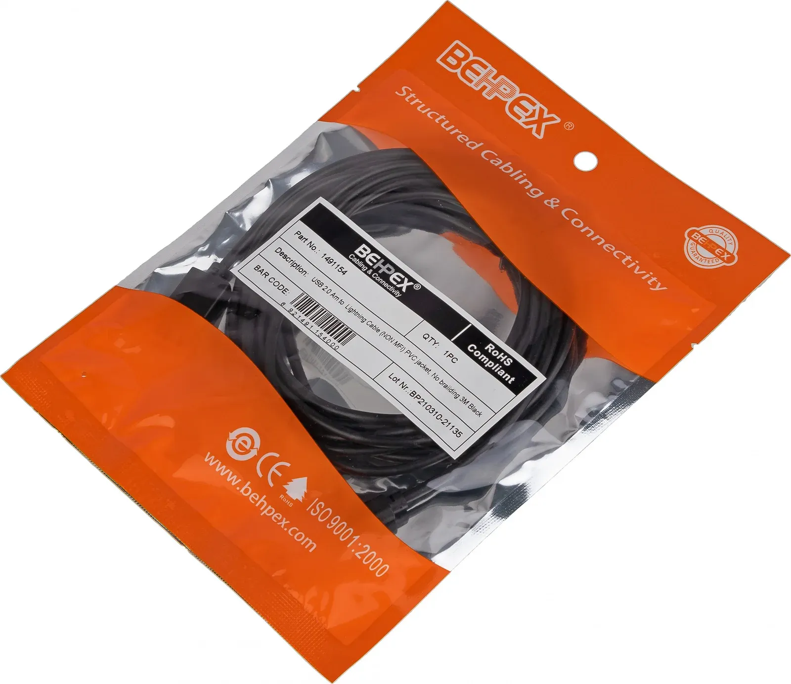 Кабель USB m-Lightning m 3м черный - фото 3