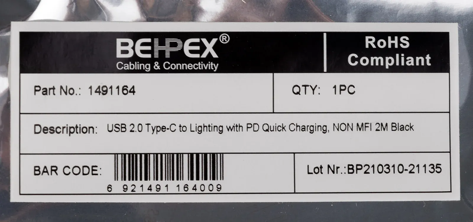 Кабель PD quick charge USB Type-C m-Lightning m 2м черный - фото 4