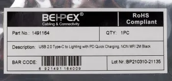 Кабель PD quick charge USB Type-C m-Lightning m 2м черный - фото 8