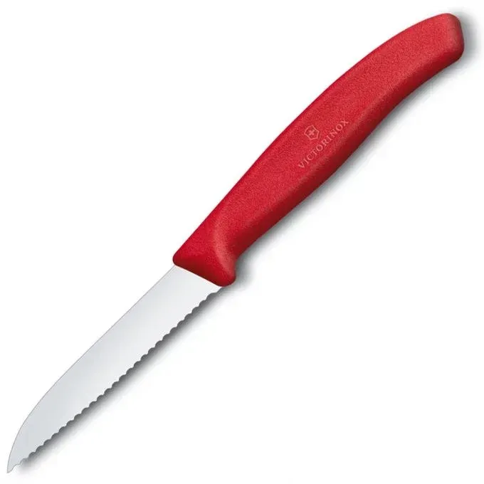 Нож кухонный Victorinox Swiss Classic 6.7431 стальной для овощей лезв.80мм серрейт. заточка красный - фото 1
