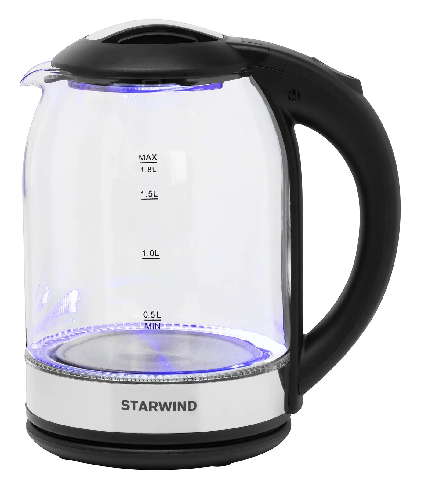 Чайник электрический Starwind SKG2051 1.8л. 1800Вт черный/серебристый корпус: стекло/пластик - фото 6
