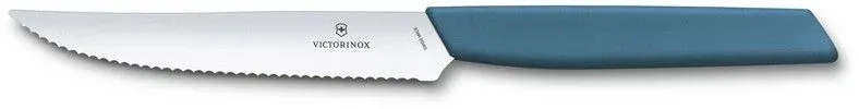 Нож кухонный Victorinox Swiss Modern 6.9006.12W2 стальной столовый для стейка лезв.120мм серрейт. заточка синий - фото 3