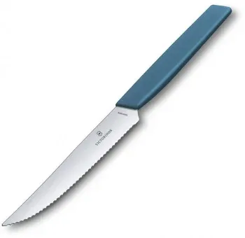 Нож кухонный Victorinox Swiss Modern 6.9006.12W2 стальной столовый для стейка лезв.120мм серрейт. заточка синий - фото 4