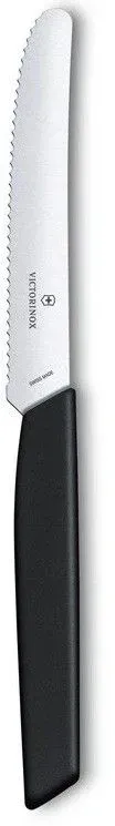 Нож кухонный Victorinox Swiss Modern 6.9003.11W стальной столовый для томатов лезв.110мм серрейт. заточка черный - фото 1