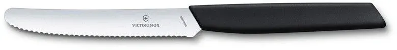 Нож кухонный Victorinox Swiss Modern 6.9003.11W стальной столовый для томатов лезв.110мм серрейт. заточка черный - фото 2