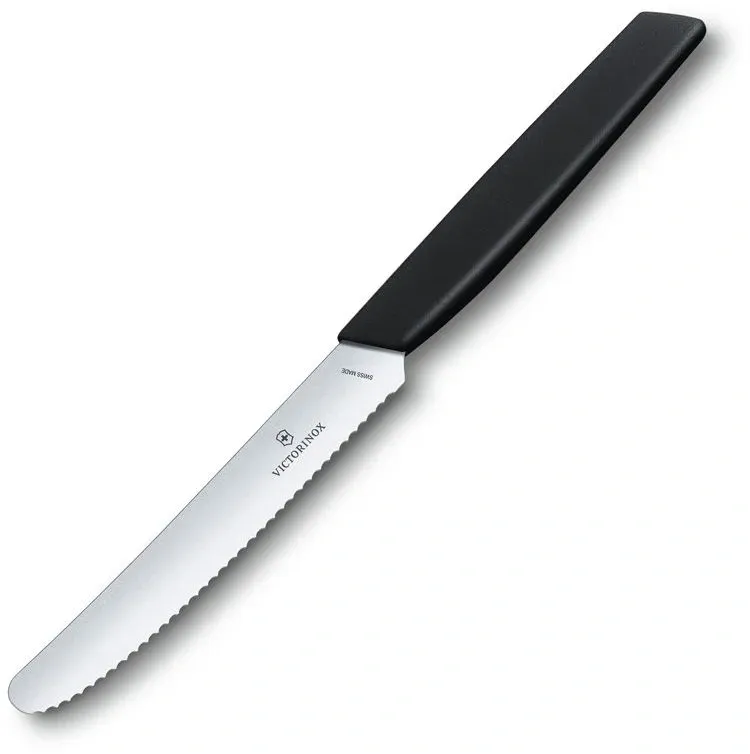 Нож кухонный Victorinox Swiss Modern 6.9003.11W стальной столовый для томатов лезв.110мм серрейт. заточка черный - фото 3