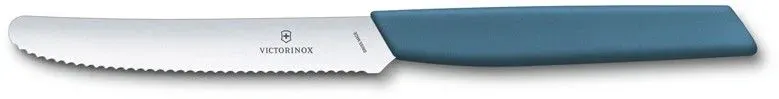 Нож кухонный Victorinox Swiss Modern 6.9006.11W2 стальной столовый для томатов лезв.110мм серрейт. заточка синий - фото 2