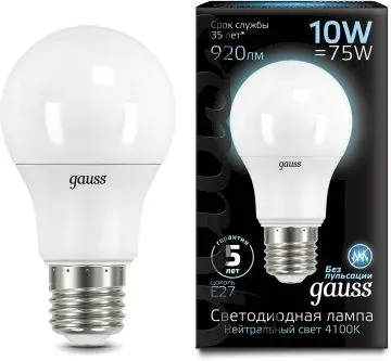 Лампа светодиодная Gauss A60 10Вт цок.:E27 шар 220B св.свеч.бел.нейт. A60 упак.:10шт 102502210 - фото 7