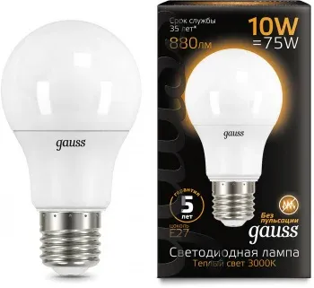 Лампа светодиодная Gauss A60 10Вт цок.:E27 шар 220B св.свеч.бел.теп. A60 упак.:10шт 102502110 - фото 8