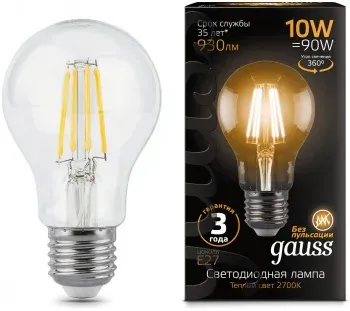 Лампа филам. Gauss 10Вт цок.:E27 шар 220B св.свеч.бел.теп. A60 упак.:10шт 102802110 - фото 8