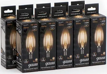 Лампа филам. Gauss 7Вт цок.:E14 свеча 220B св.свеч.бел.теп. C37 упак.:10шт 103801107 - фото 7