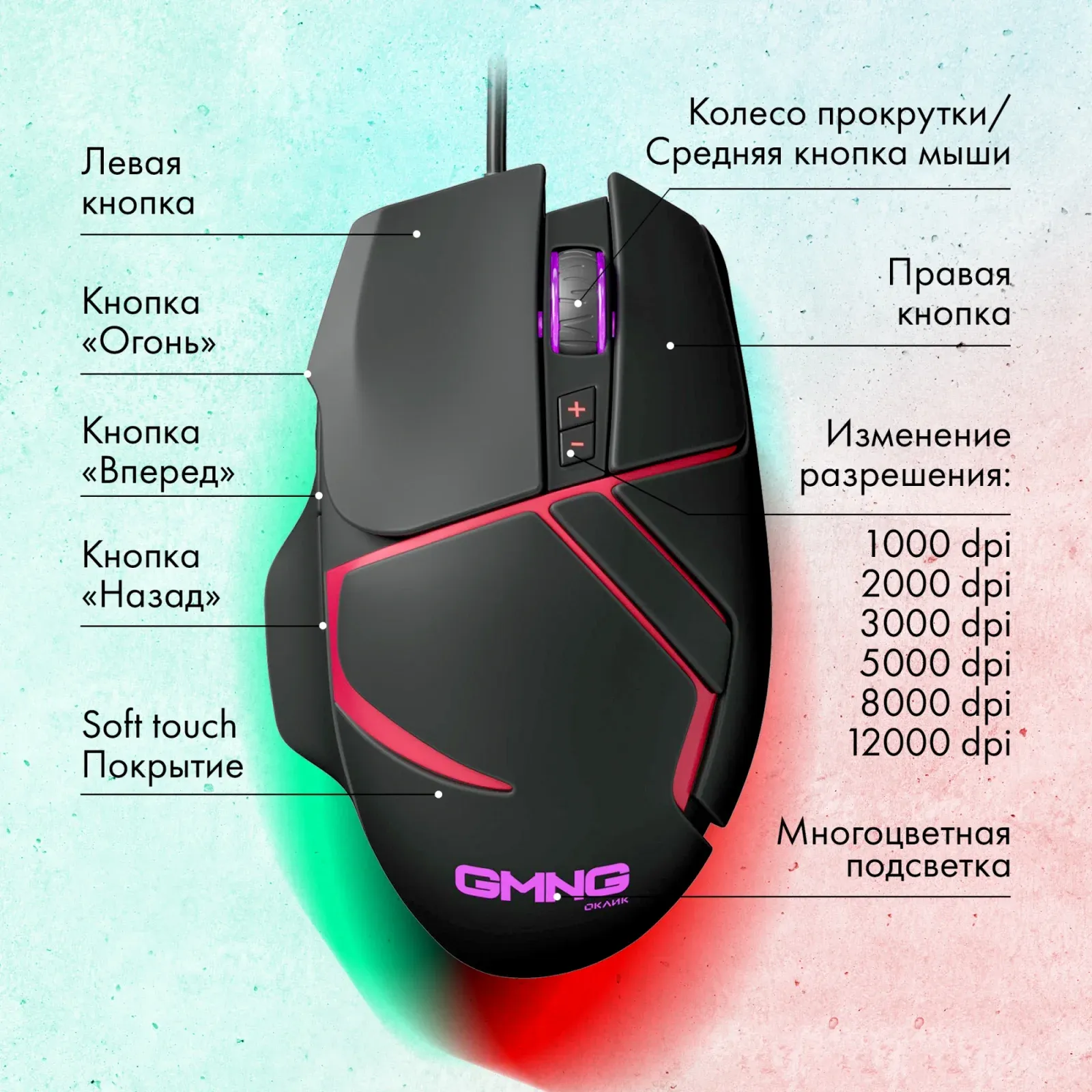 Мышь GMNG 705GM черный оптическая 12000dpi USB для ноутбука 8but 1520848 - фото 5