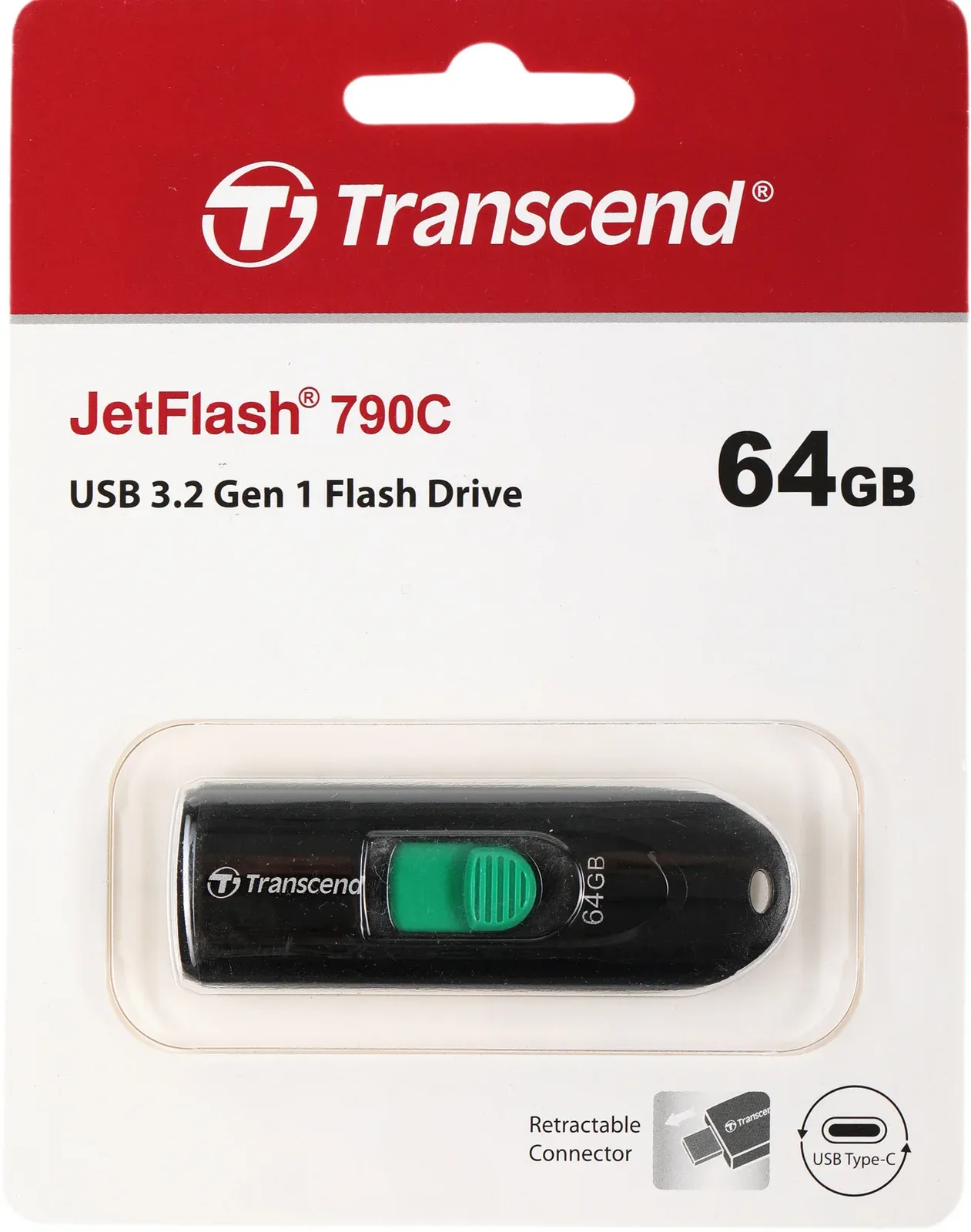 Флеш Диск Transcend 64GB Jetflash Type-C 790C TS64GJF790C USB3.0 черный, 64 ГБ - фото 6