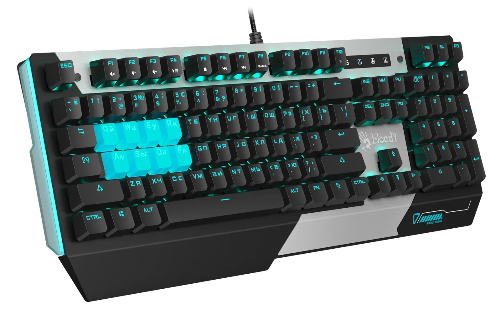 Клавиатура A4Tech B865 механическая серый/черный USB for gamer LED B865 ICE BLUE кабель 1.8м - фото 2